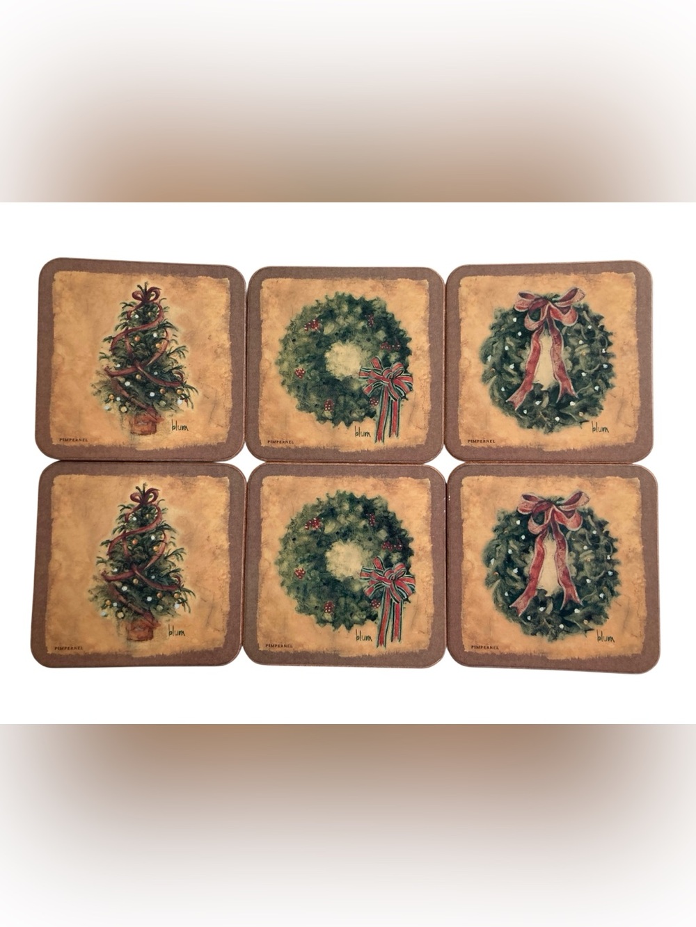 Pimpernel Coasters Set Of 6 - Christmas Wreath Tree 3 Designs England.